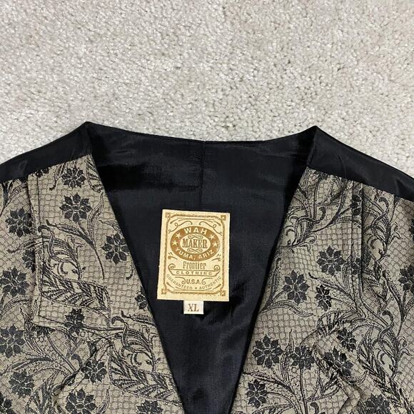 Wah Maker Vest Mens XL Gold Black Floral Brocade Western Frontier Made USA - Picture 3 of 8
